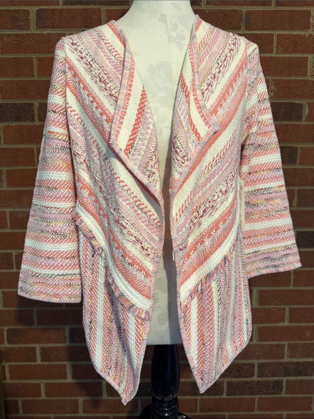 Chico's Pink & Cream Striped Draped Open-Front Cardigan/Sweater